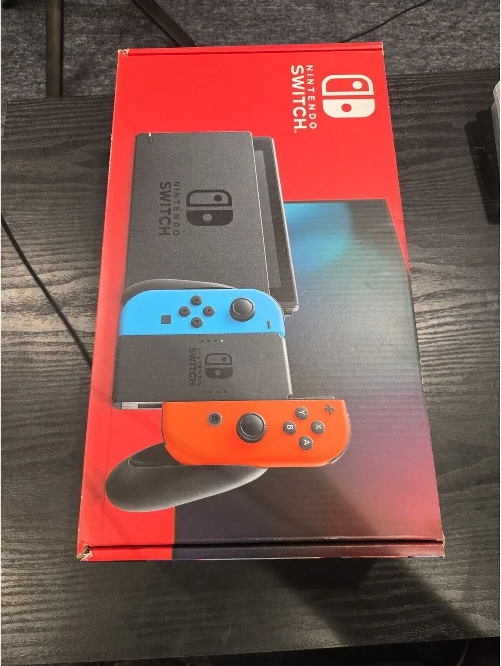 Nintendo Switch V2 Console Box with Neon Blue & Red Joy-Con